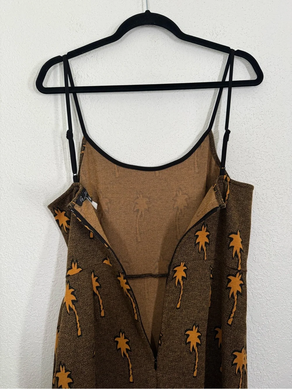 Hutch x ModCloth Palm Tree Belted Faux Wrap Sleeveless Midi Dress Brown Medium